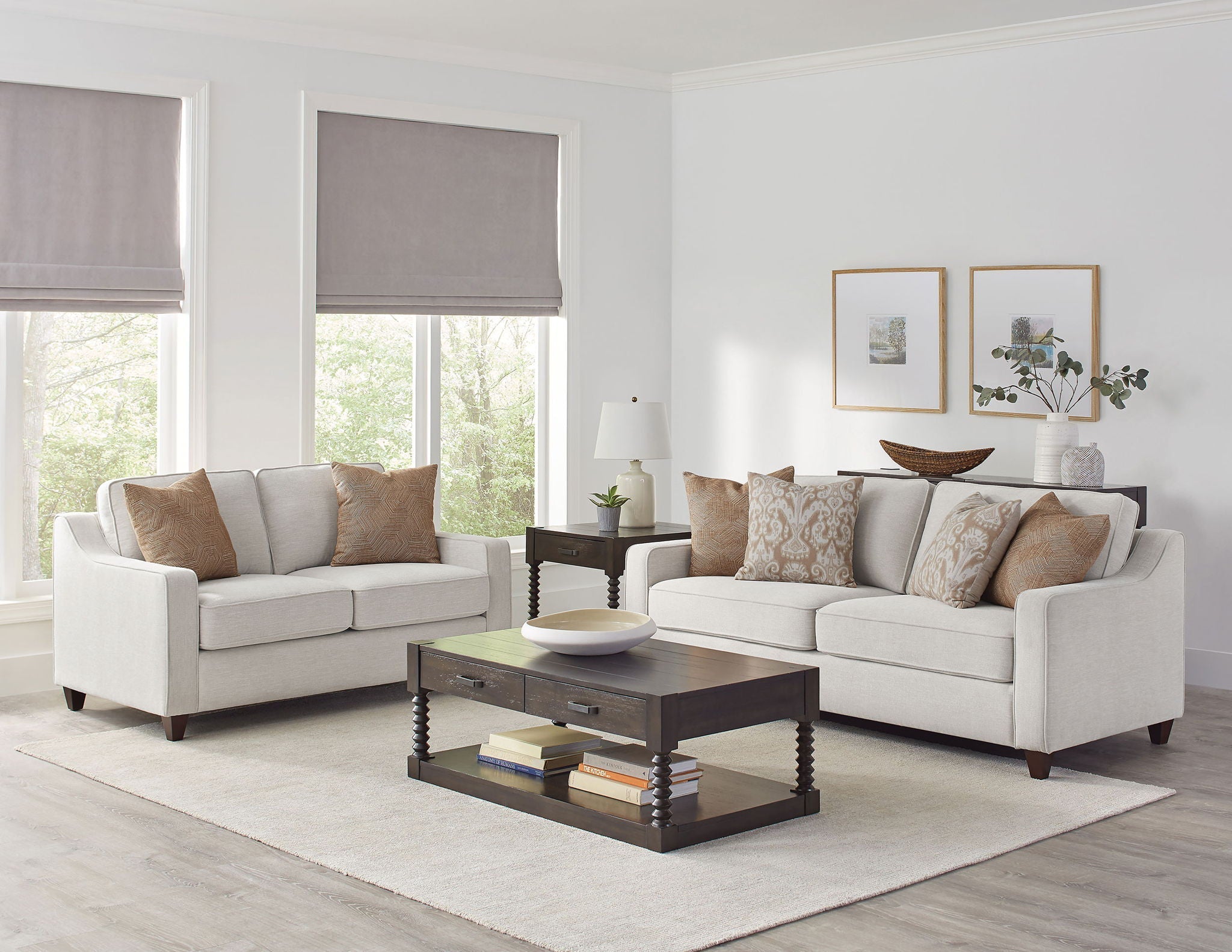 Christine 2-piece Upholstered Sloped Arm Sofa Set Beige