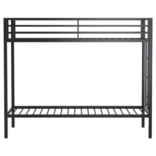 Alevera Metal Twin Over Twin Bunk Bed with Ladder Black