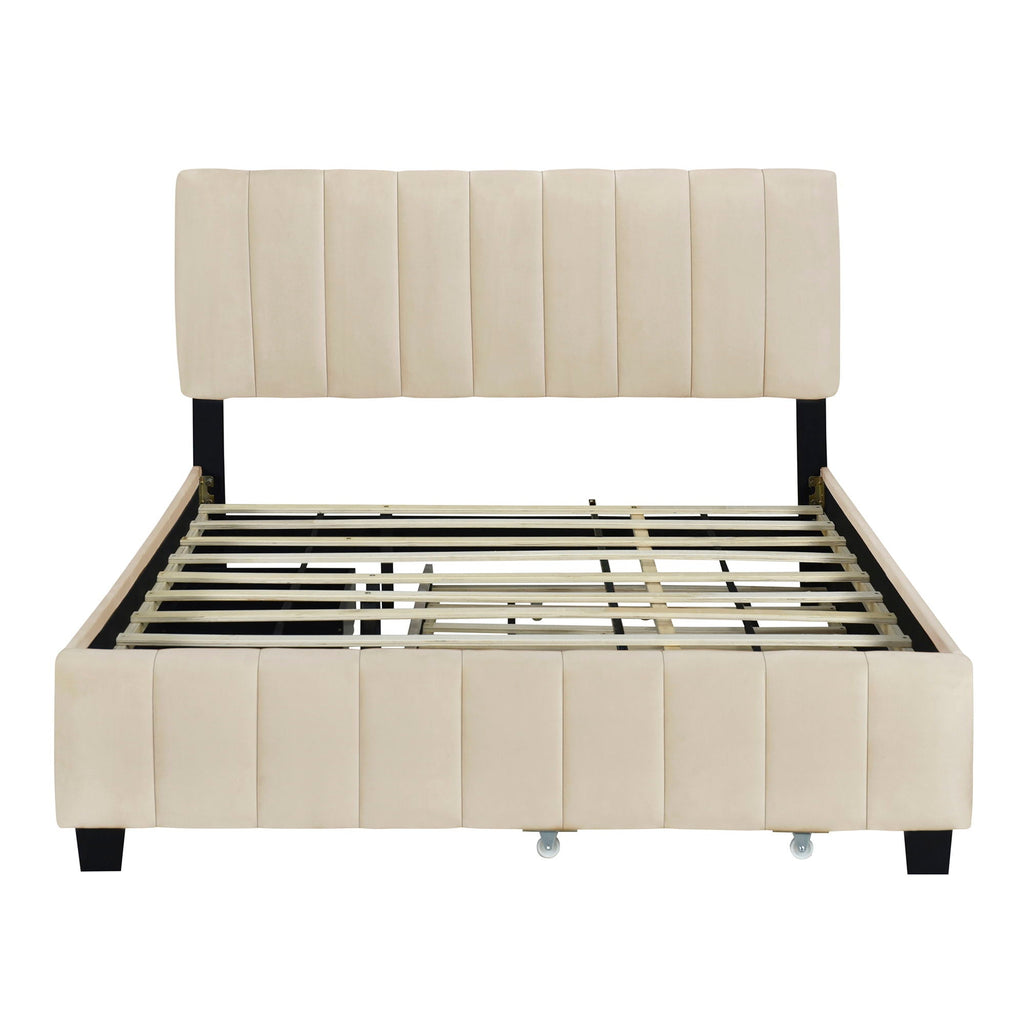 Platform UpholsteredBed With 2 Drawers And Twin Long Trundle