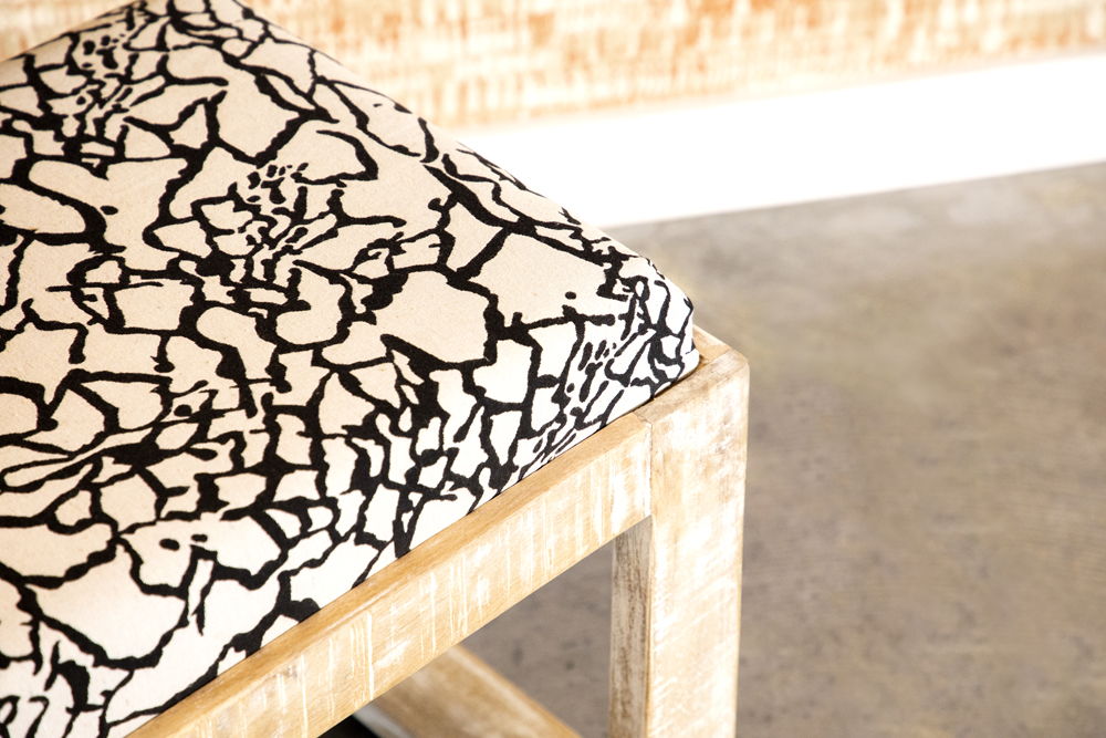 Aiden Fabric Upholstered Accent Bench Distressed White