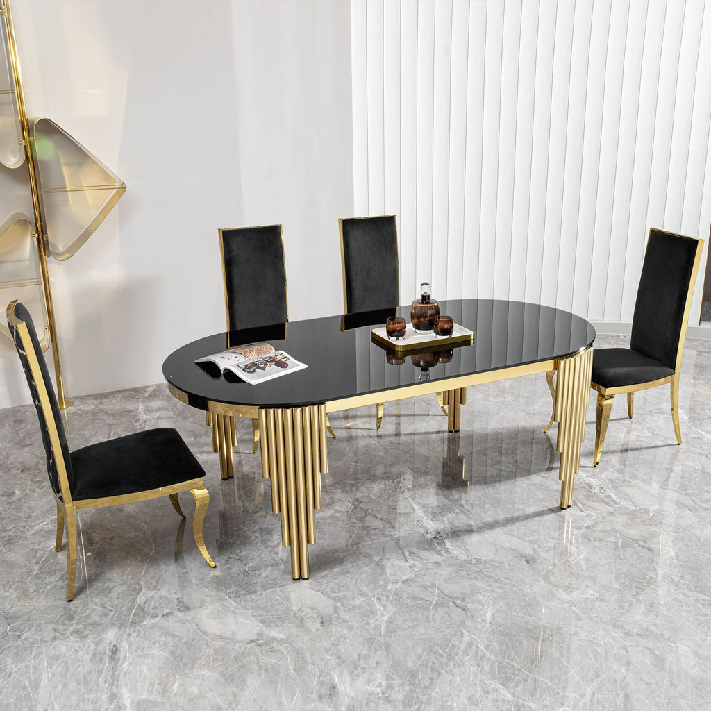 Oval Dining Table With Glass Top And Stainless Steel Base