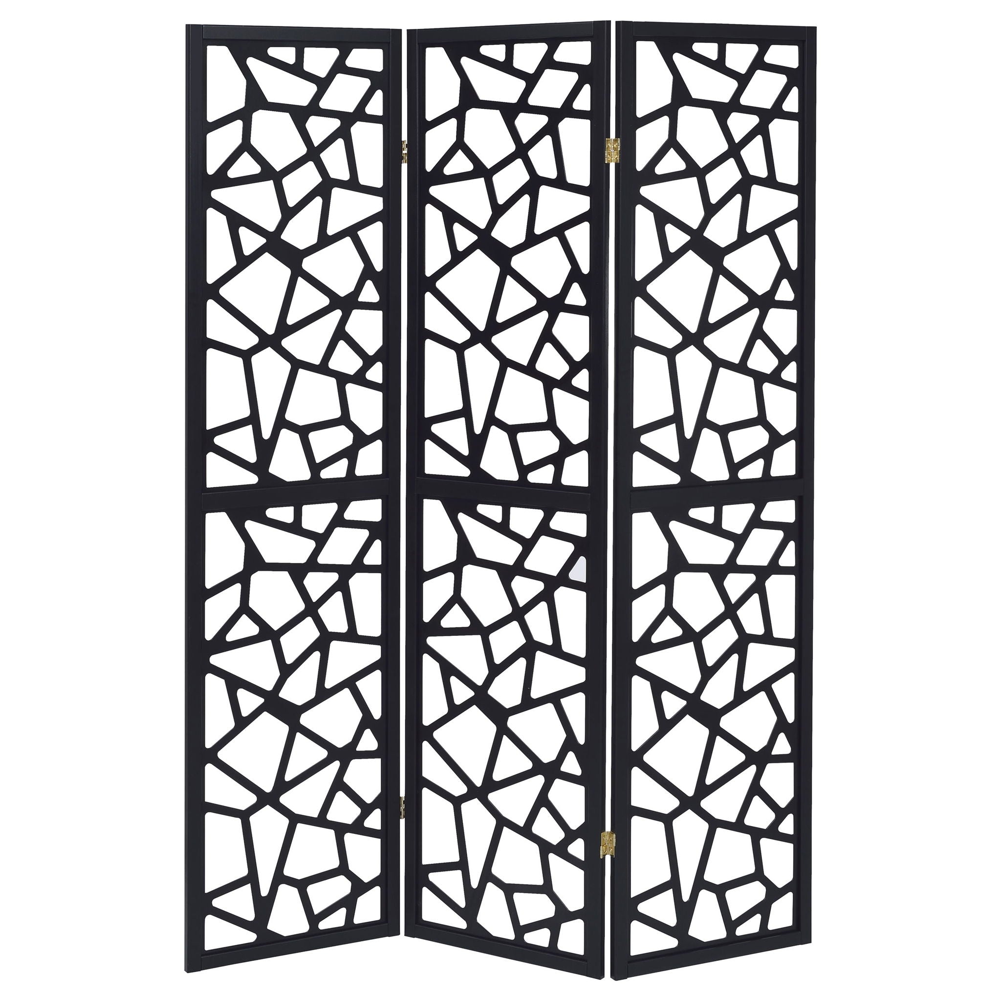 Nailan 3-Panel Room Divider Folding Screen Black Open Mosaic