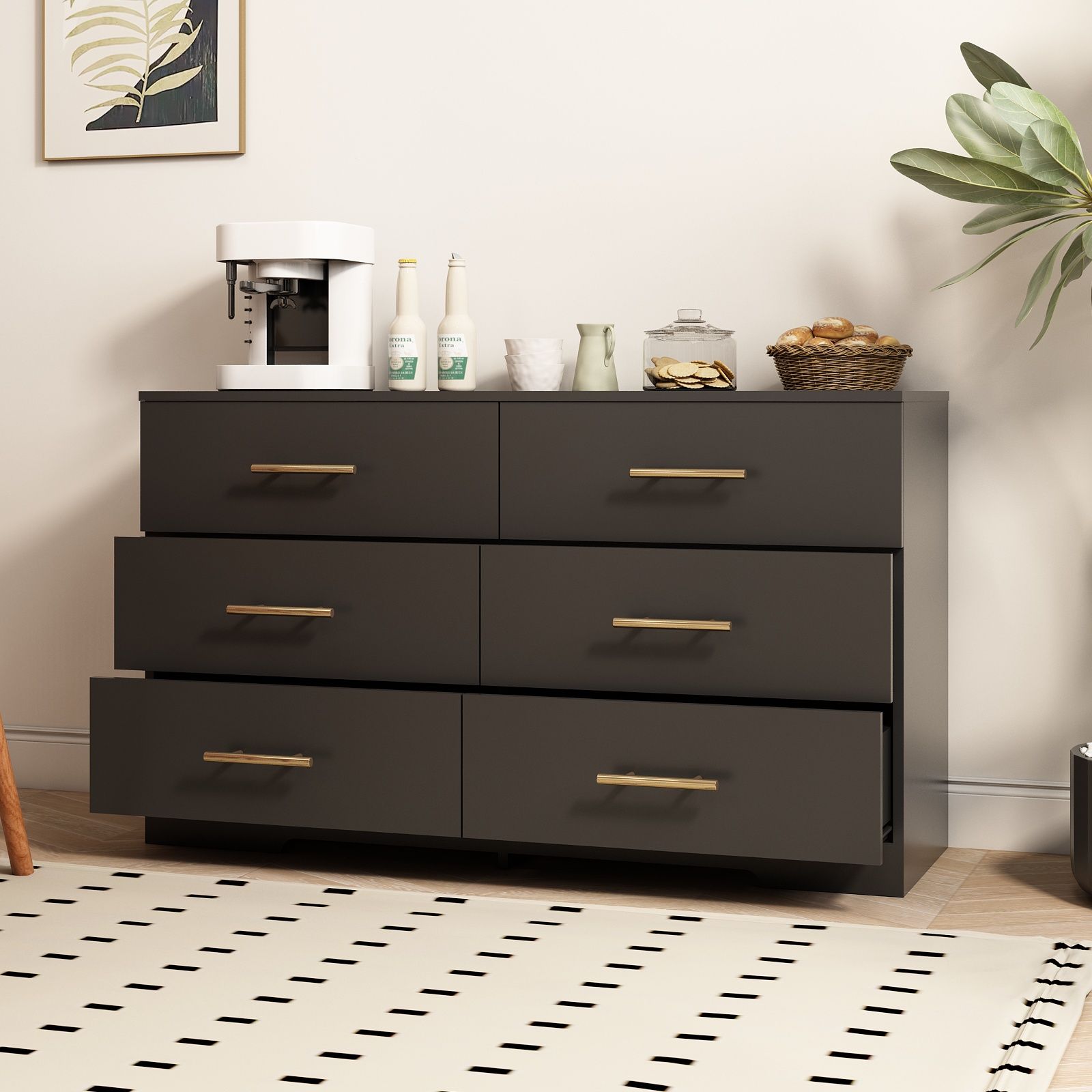 Large 6 Drawers Chest Of Drawer Dressers Table With Handle