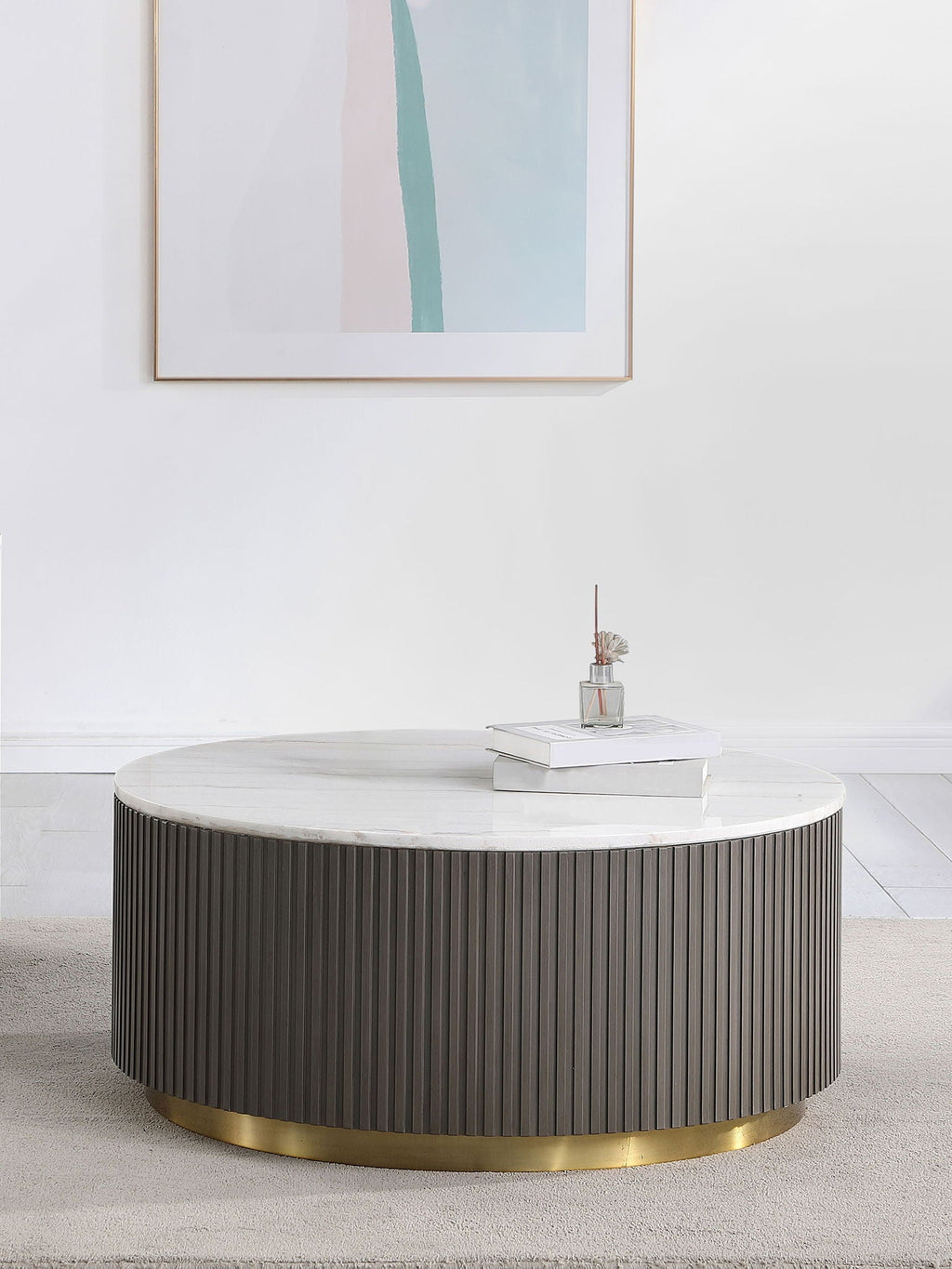 Jason Round White Marble Top Coffee Table Charcoal