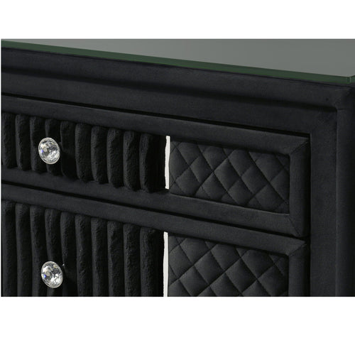 1 Piece Nightstand Upholstery Textured Look Luxurious Feel Drawer Fronts Crystal Style Knobs - Black