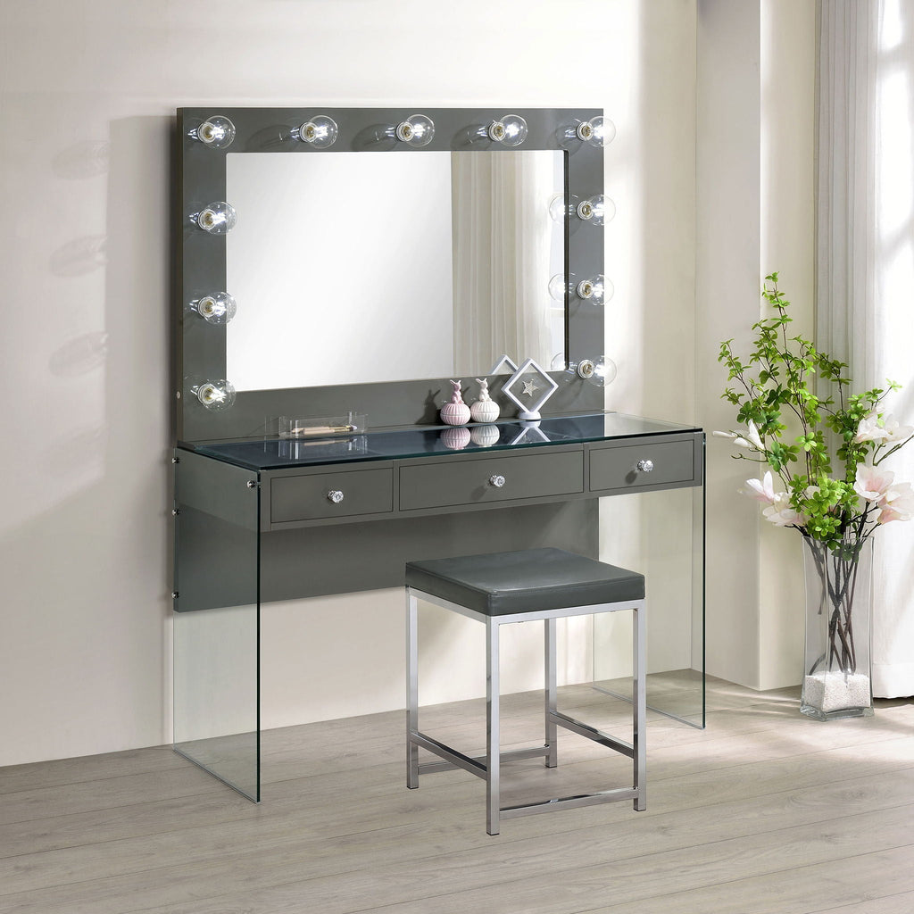Afshan 3-drawer Vanity Set with Lighting Grey High Gloss
