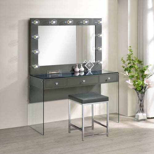 Afshan 3-drawer Vanity Set with Lighting Grey High Gloss