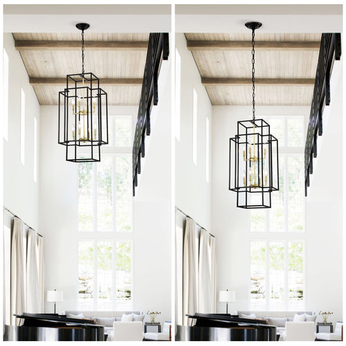 8 Light Lantern Chandelier Lighting, Entryway Chandeliers For High Ceilings, Chandeliers For Dining Room, Foyer, Entry, Staircase, Hallway, Height Adjustable (E12 Bulbs Not Included)