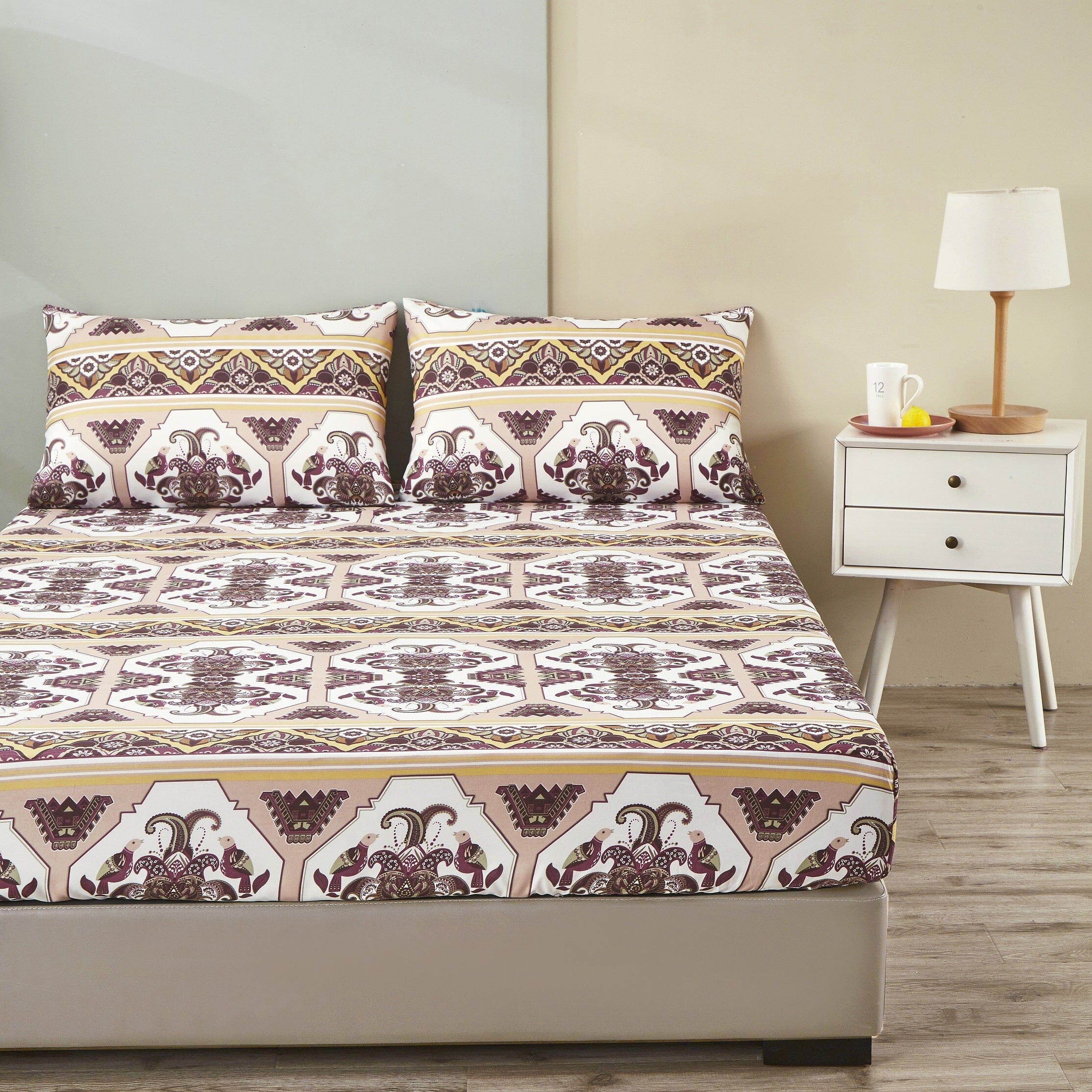 DaDa Bedding Majestic Oriental Kilim Fitted Sheet - w/ Pillow Cases Royal Persian Traditional Design Intricate Ornate Ornament Print