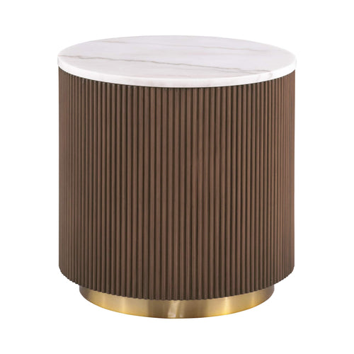 3 Piece Table Set Round Cocktail Table And 2 Round End Tables - Brown / Gold / White