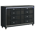 Ravenne 6-drawer Velvet Upholstered LED Dresser Cabinet Black