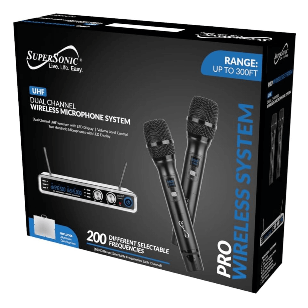 Supersonic UHF Dual Channel Selectable Frequencies Professional Wireless Microphone