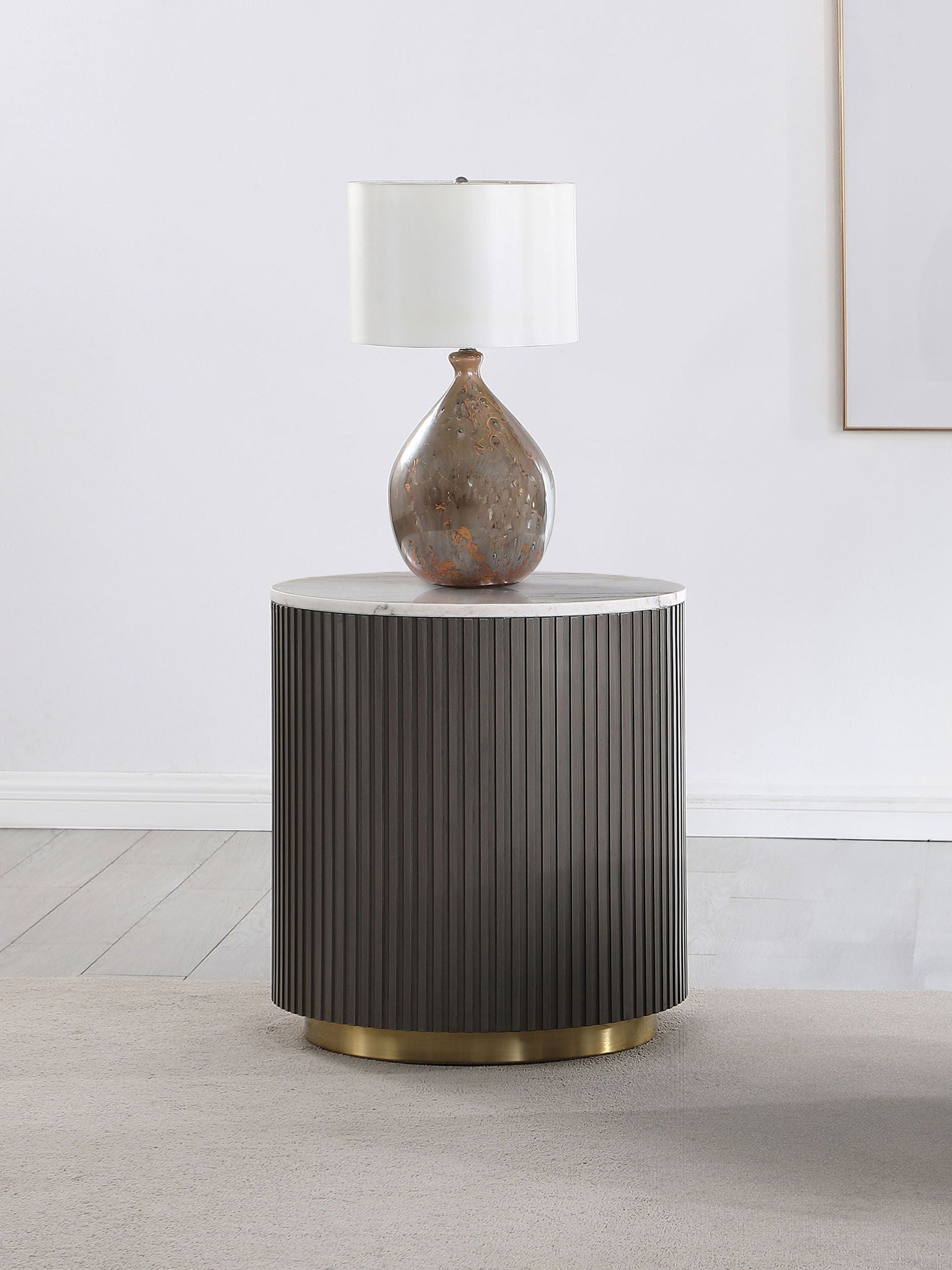 Jason Round White Marble Top Side End Table Charcoal
