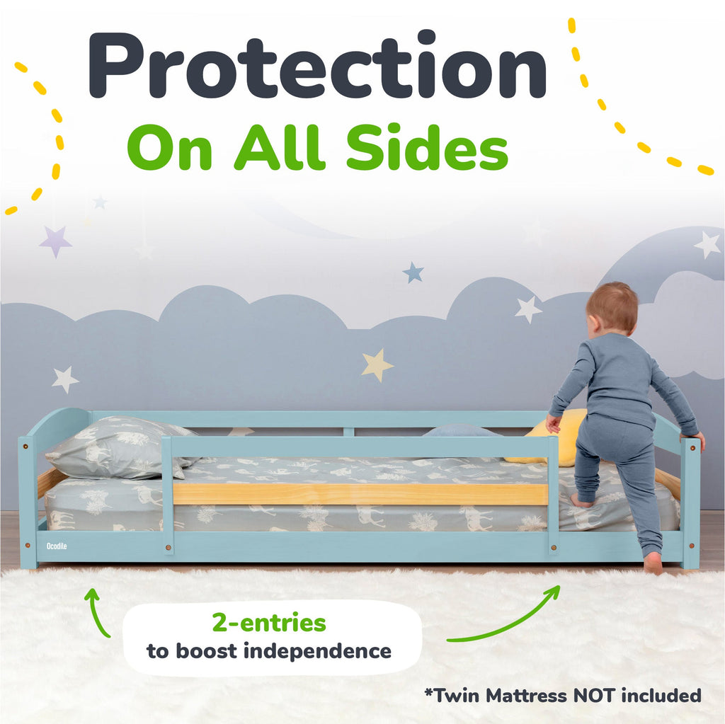 Twin Floor Bed with Safety Guardrails for Kids - Montessori Inspired
