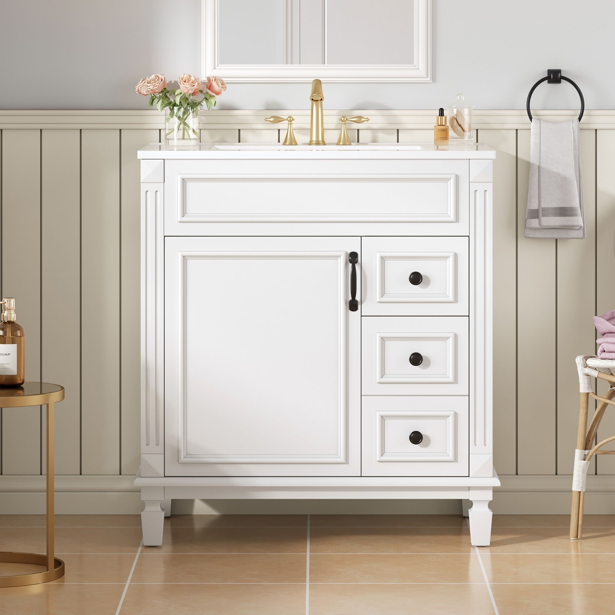 Bathroom Vanity With Sink, Cabinet With 2 Drawers And Adjustable Shelf