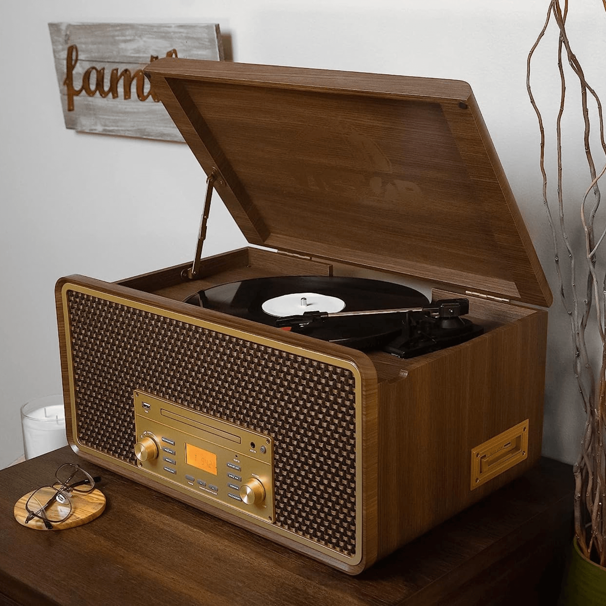 Victor Monument 8-in-1 Wood Music Center Espresso - Refurbished