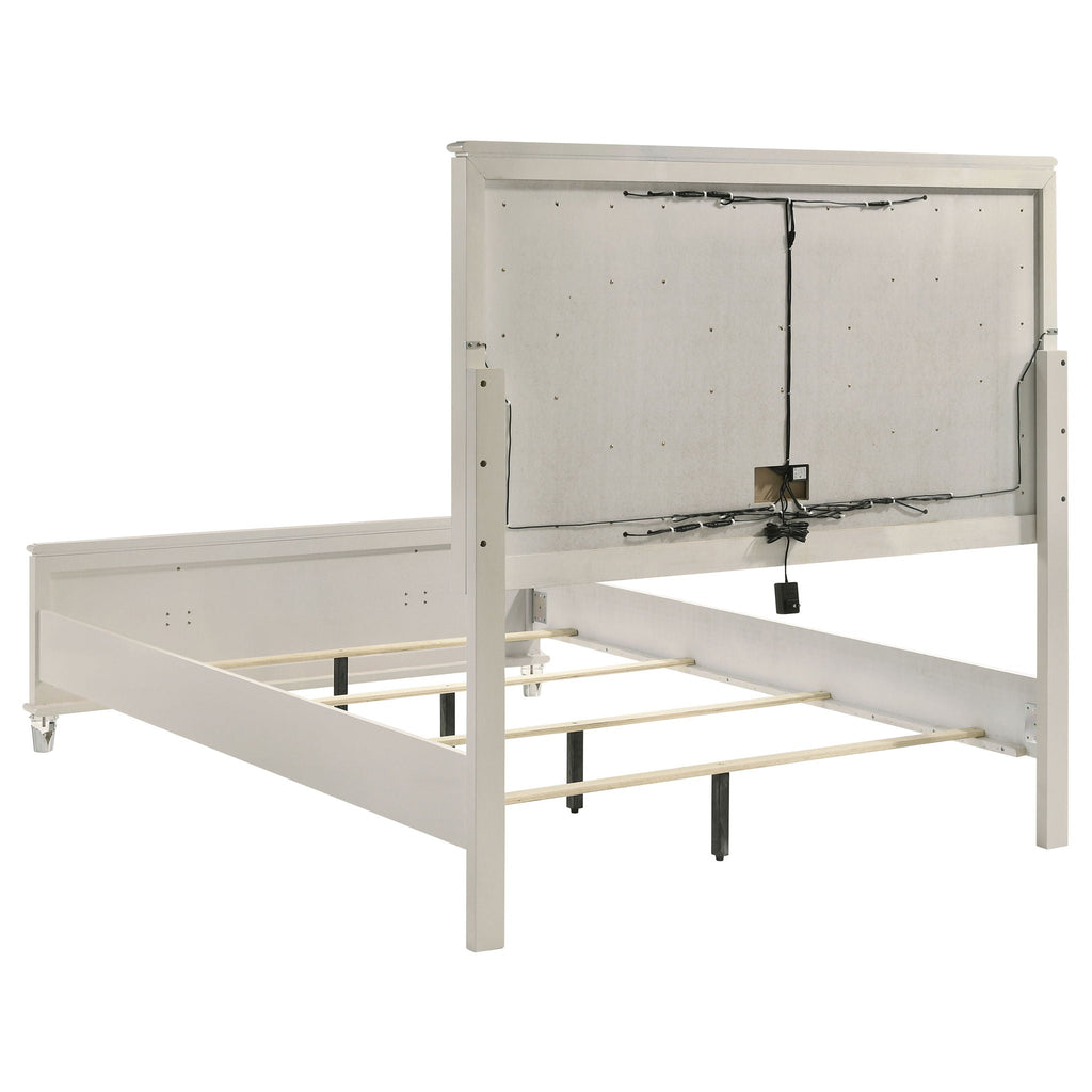 Olivia Queen Panel Bed LED Headboard Pearl White