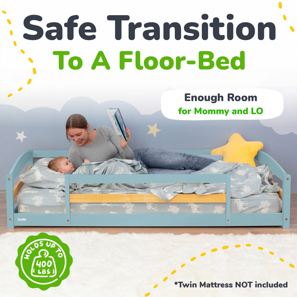 Twin Floor Bed with Safety Guardrails for Kids - Montessori Inspired