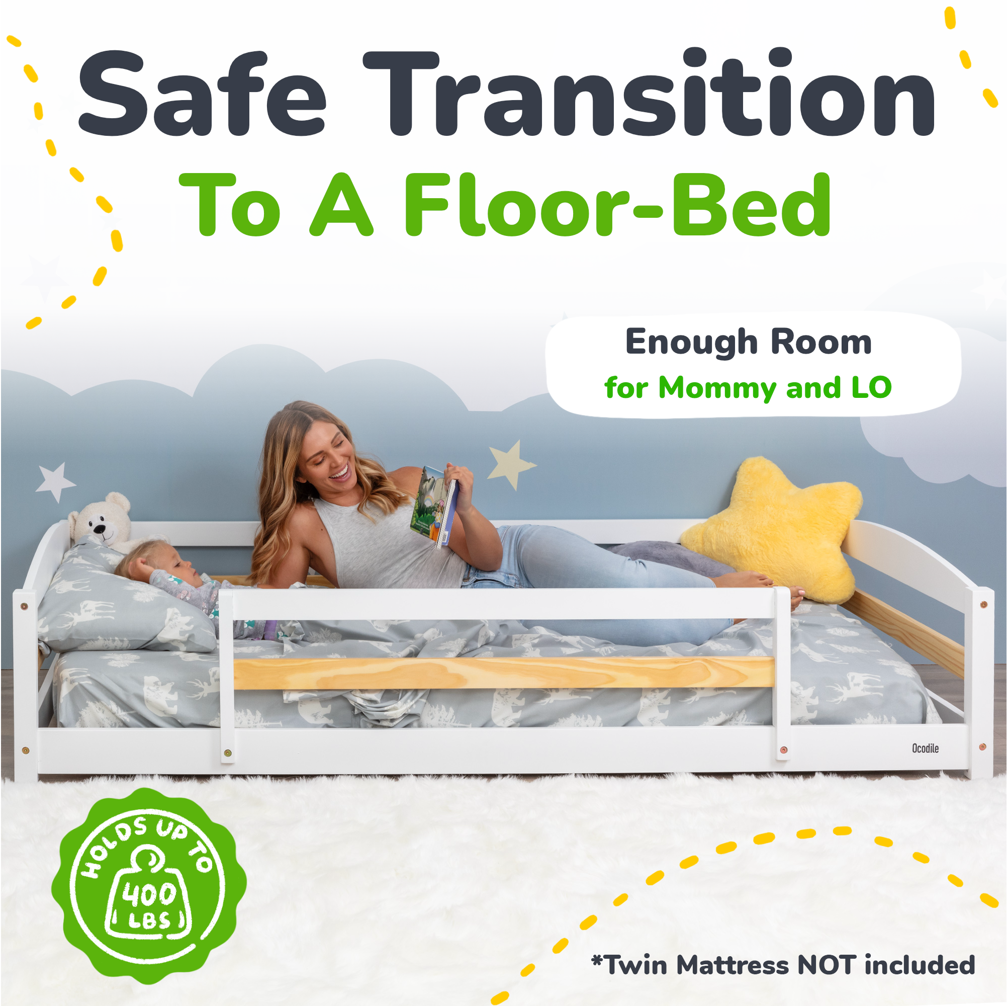 Twin Floor Bed with Safety Guardrails for Kids - Montessori Inspired