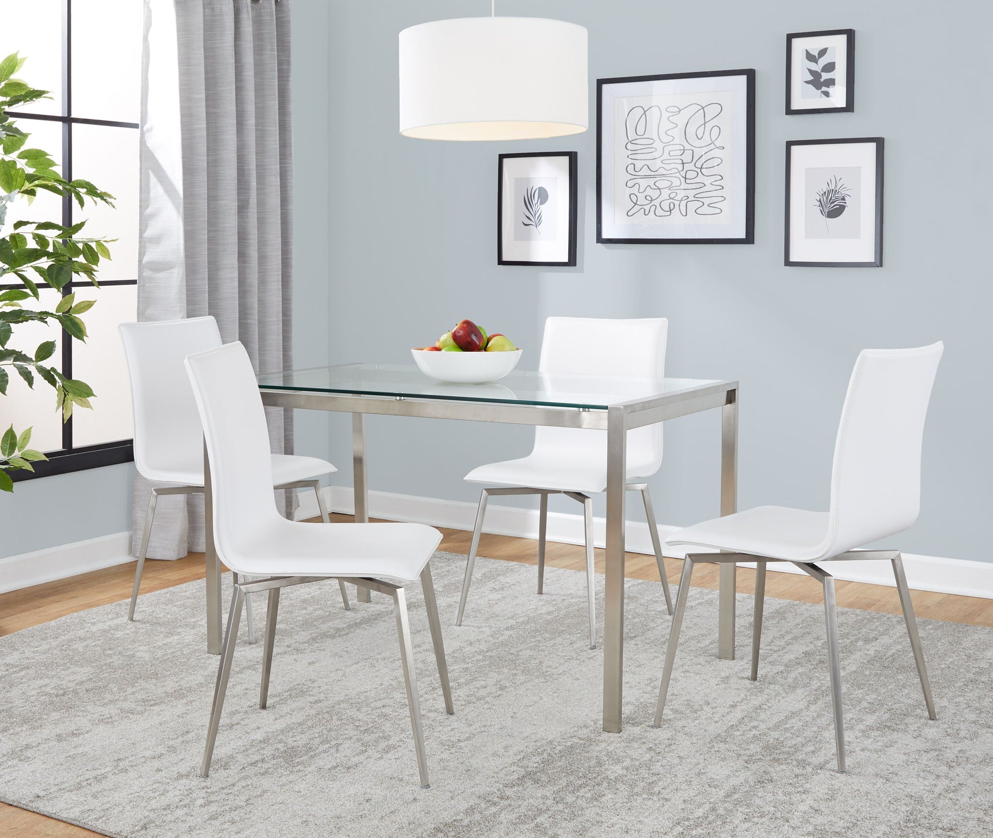 Fuji Mason - Upholstered Swivel Contemporary Dining Set Dining Set, Glass, 5 Piece