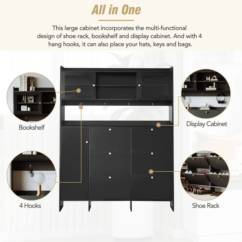 On Trend Multifunctional Tipping Bucket Shoe Cabinet With Storage Shelf & 6 Flip Drawers