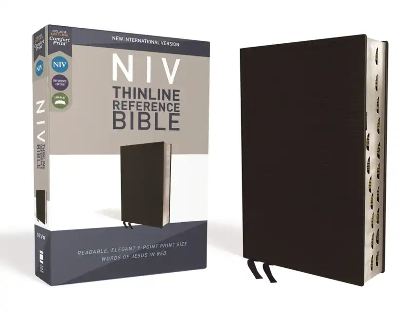 NIV, Thinline Reference Bible, Bonded Leather, Black, Red Letter Edition, Indexed, Comfort Print - Bonded Leather