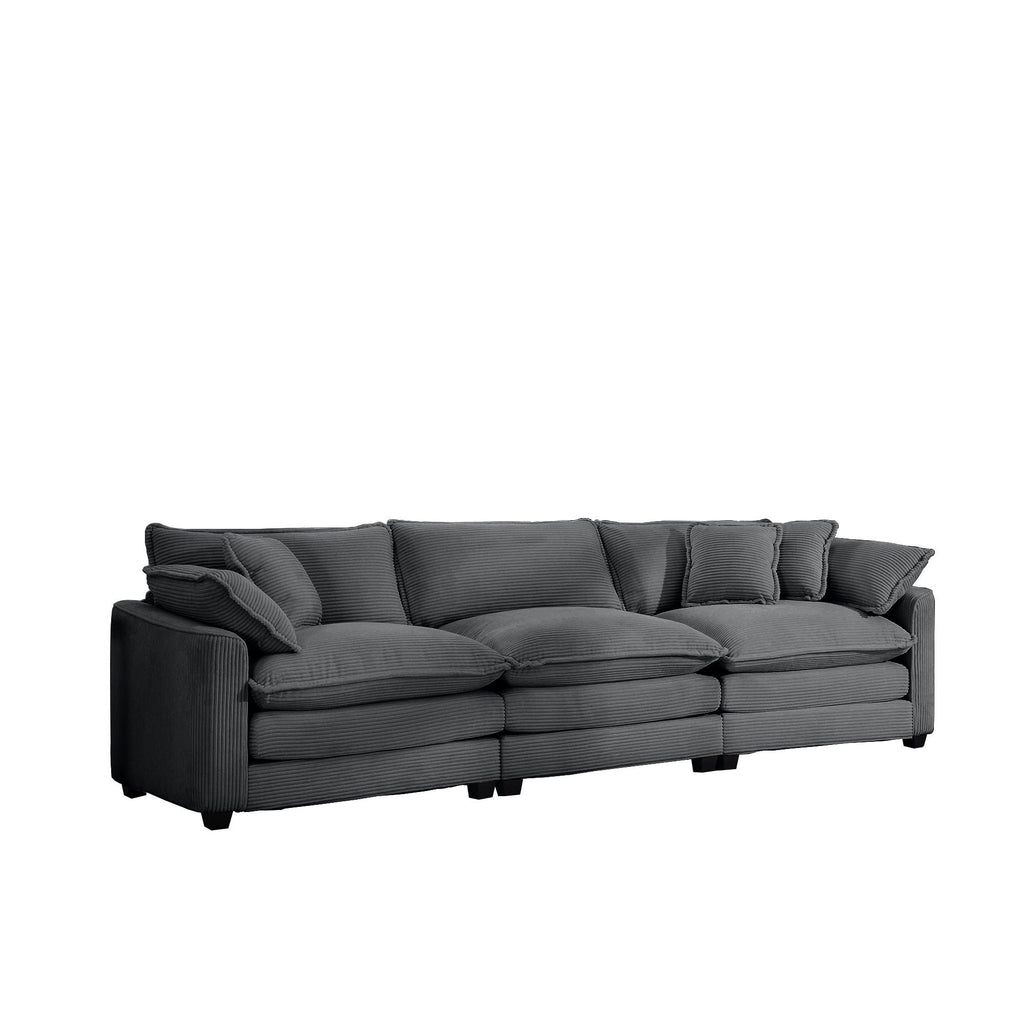 Mid-Century Modern 3 Seater Sectional Sofa With Arm And Throw Pillows