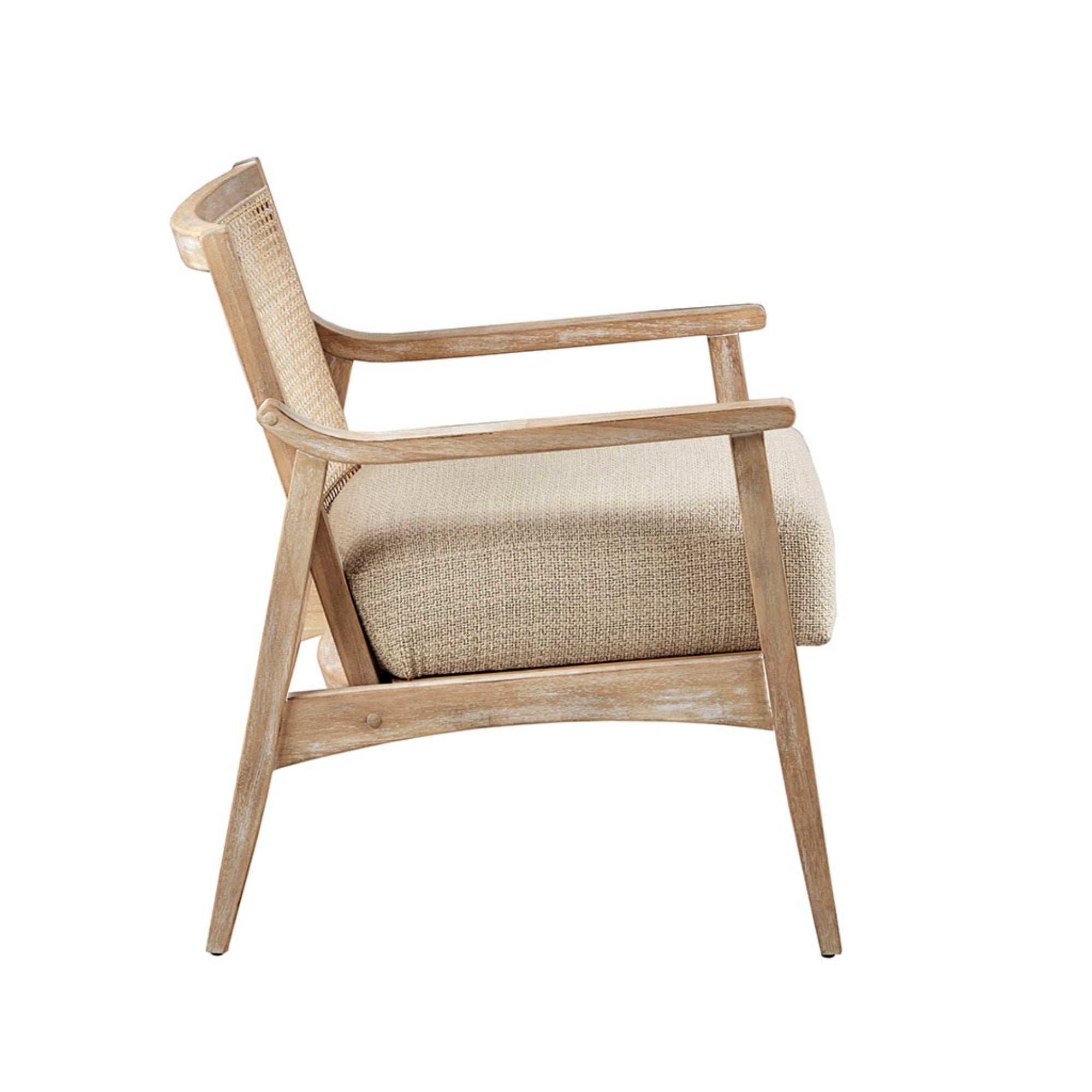 Chair With Cane Inset Back And Upholstered Seat - Light Brown