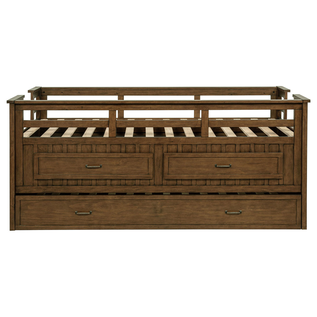 Carlsbad Wood Twin Captains Bed With Trundle Medium Brown