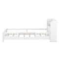 Wood Platform Bed With Built In LED Light, Storage Headboard And Guardrail
