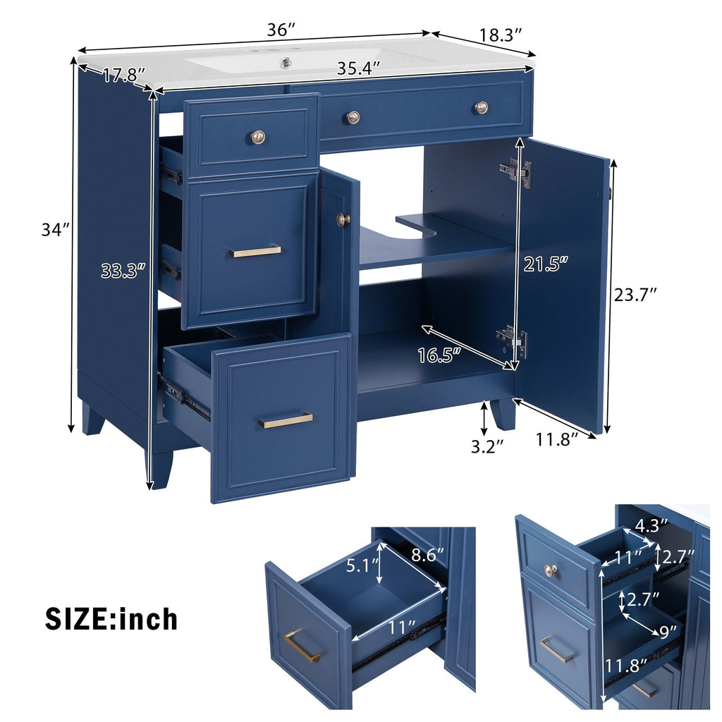 Bathroom Vanity With Sink, Soft Close Doors, Adjustable Shelves