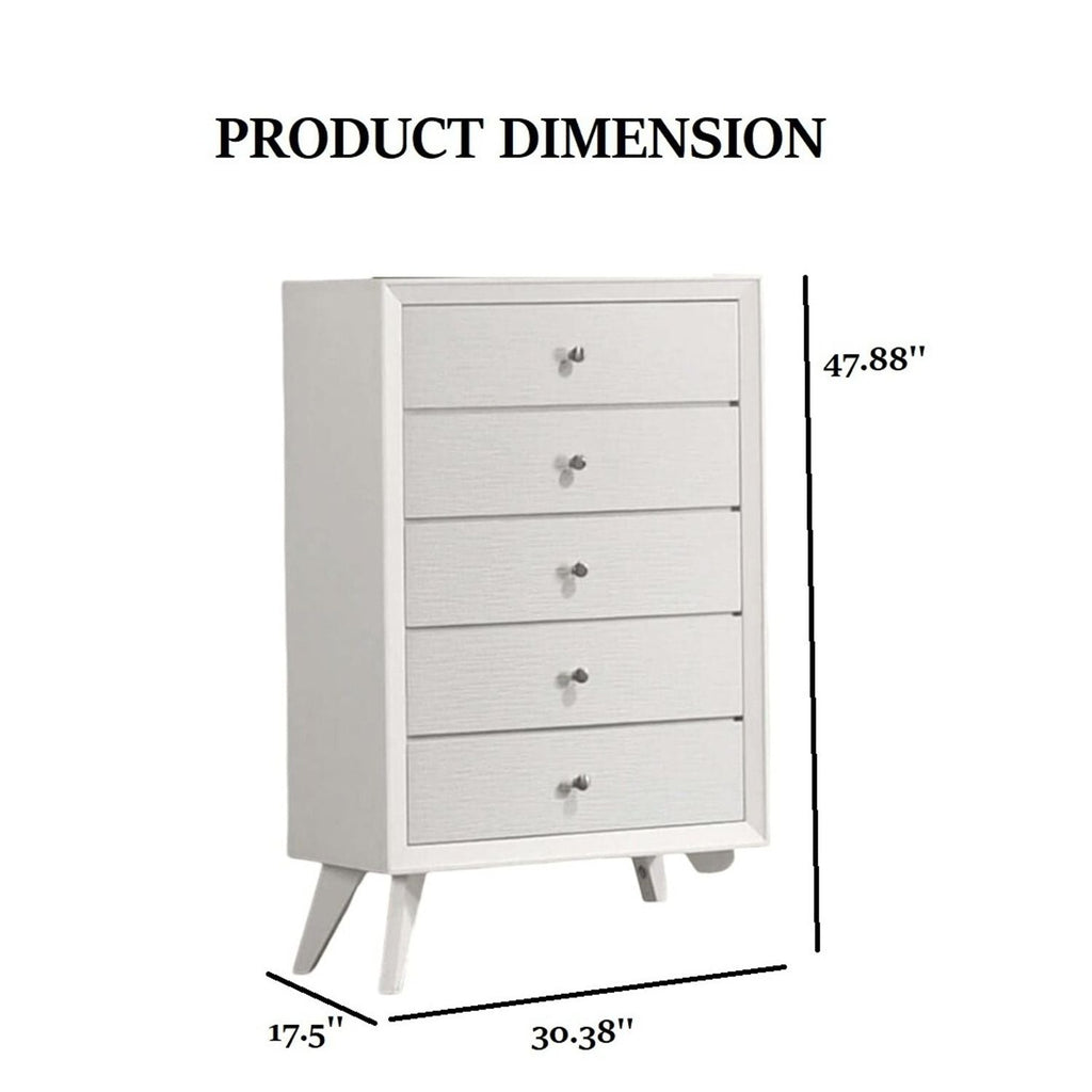 1 Piece Chest With Angled Legs, Wave Texture, Round Knobs - White