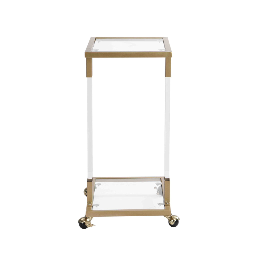 Glass Top C Shape Square Table With Metal Base For Living Room