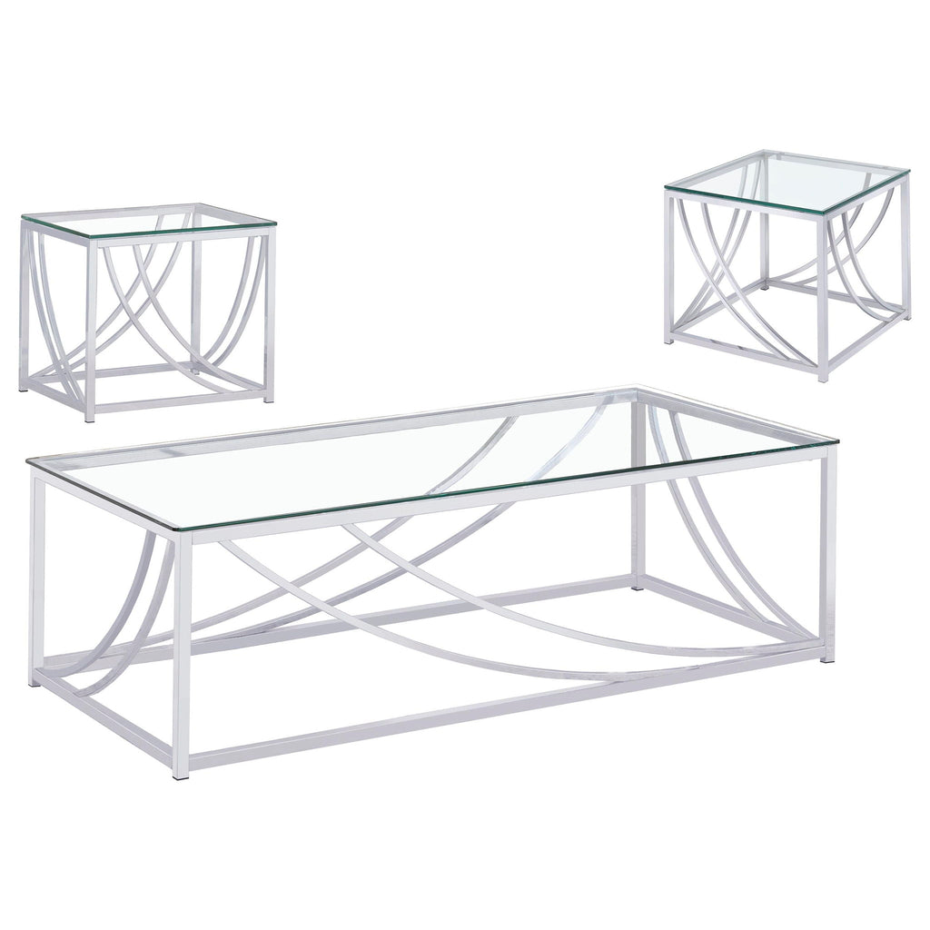 Lille 3-piece Glass Top Coffee And End Table Set Chrome