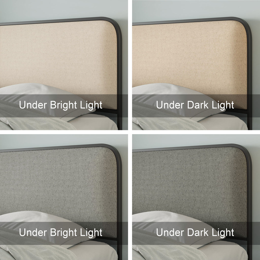 Modern Bed With Curved Upholstered Headboard And Footboard, Heavy Duty Metal Slats