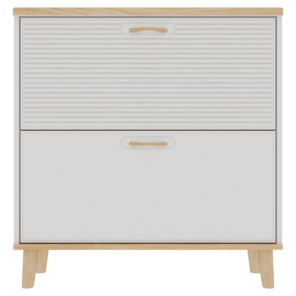 Narrow - Entryway Shoe Storage Cabinet With 2 Flip Drawers Legs - Natural / White