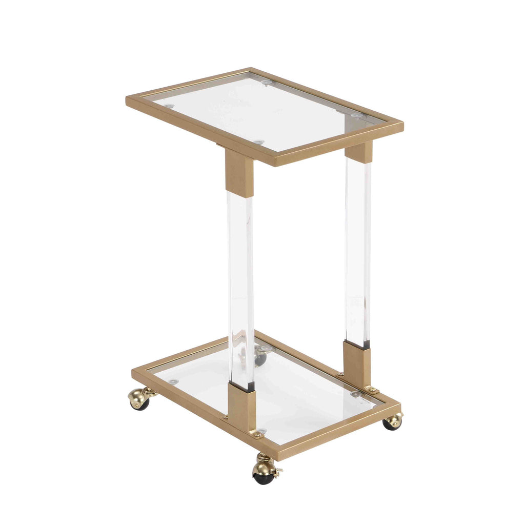 Glass Top C Shape Square Table With Metal Base For Living Room