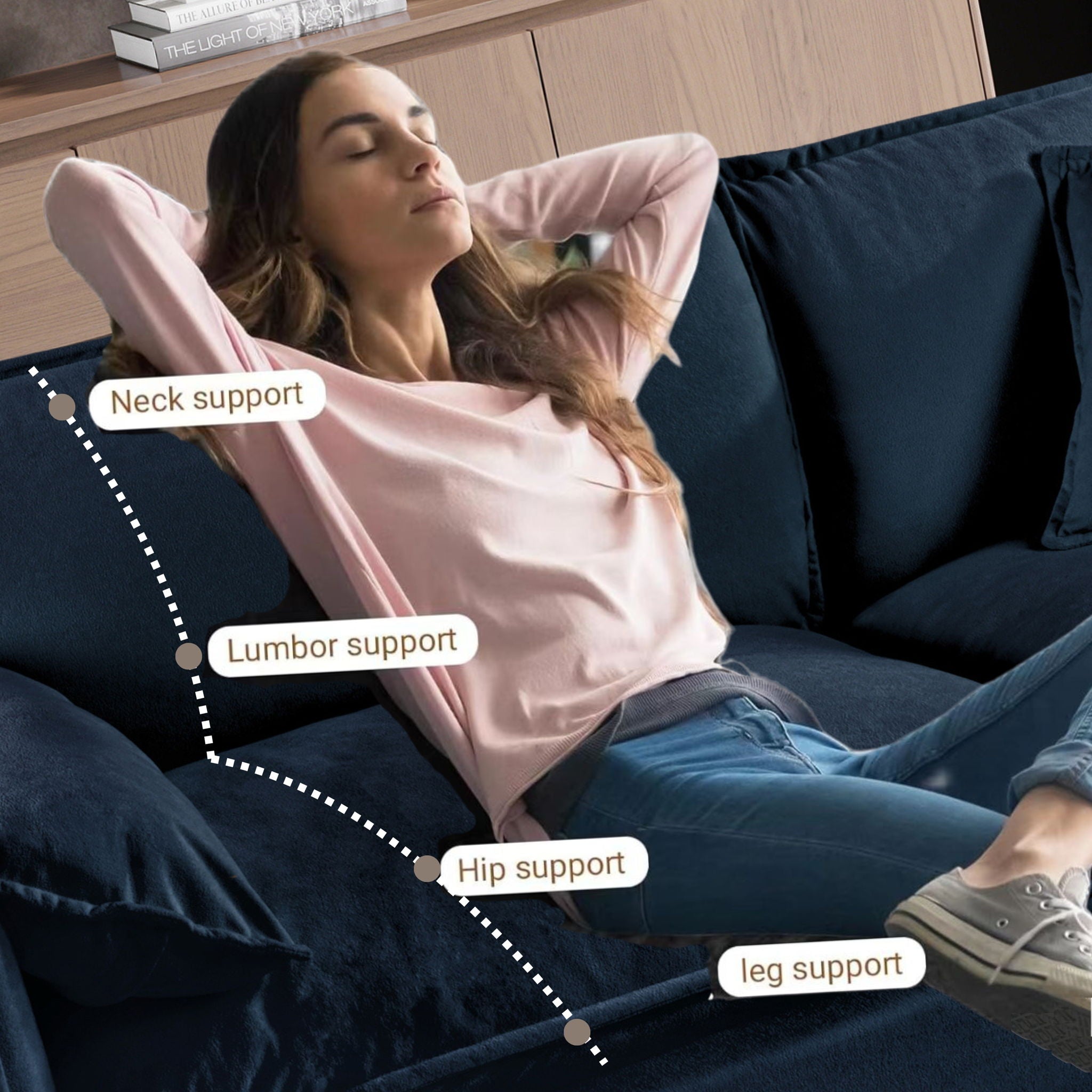 Modern Oversized Deep Seat Sectional Sofa With Pillows