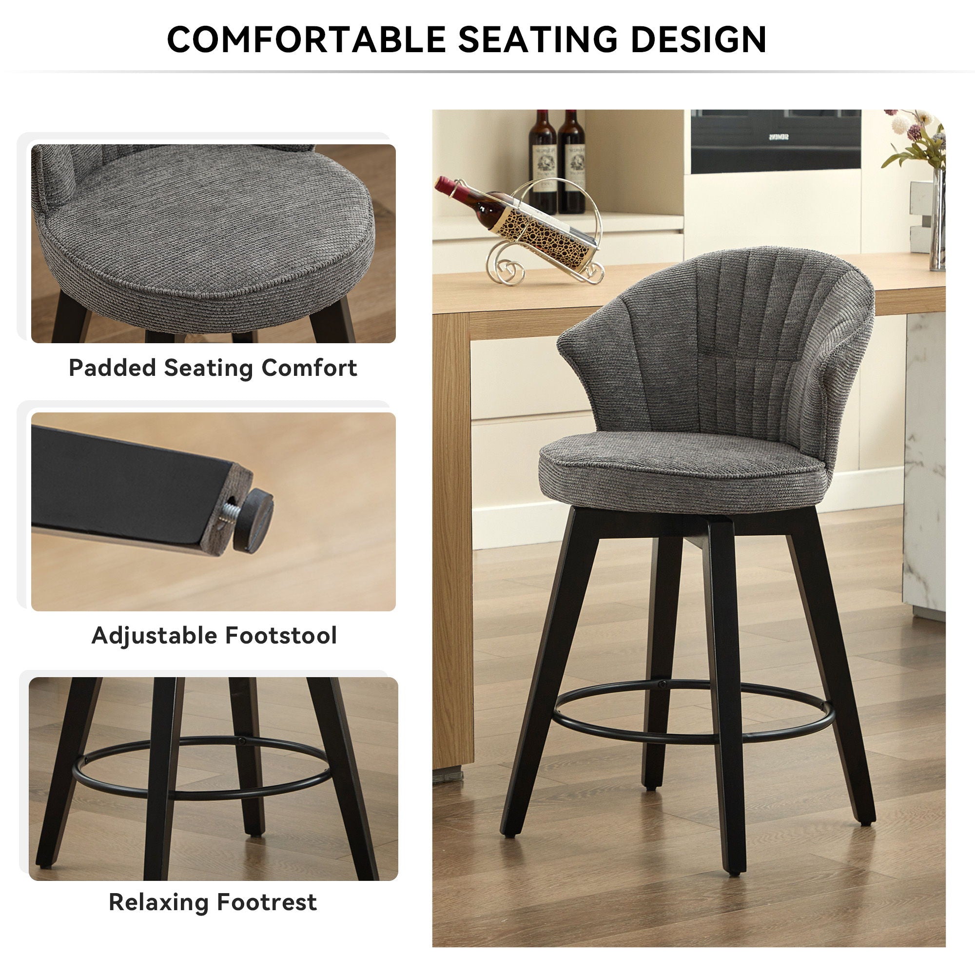 Wing Back Swivel Bar Stools (Set of 2)
