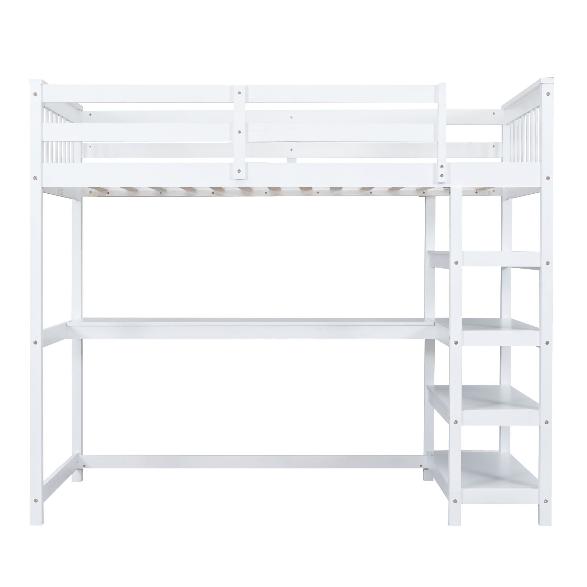 Loft Bed With Storage Shelves And Under Bed Desk