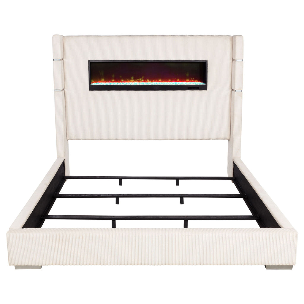 Tisdall Upholstered Eastern King Flame Visualizer Bed Cream