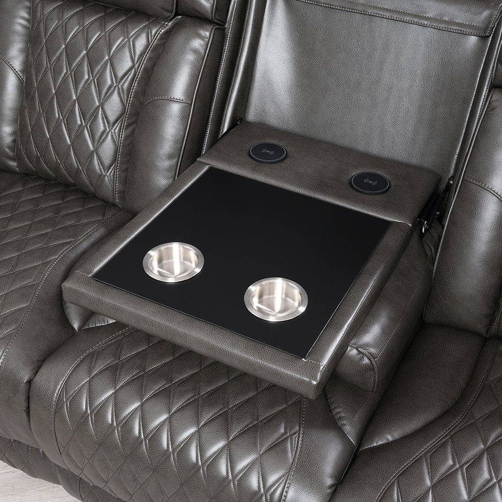 Taddeo - Power Motion Sofa With Power Headrest, USB, Wireless Charger, LED & Reading Light - Dark Gray