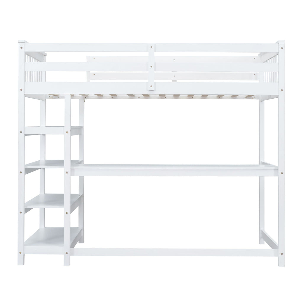 Loft Bed With Storage Shelves And Under Bed Desk