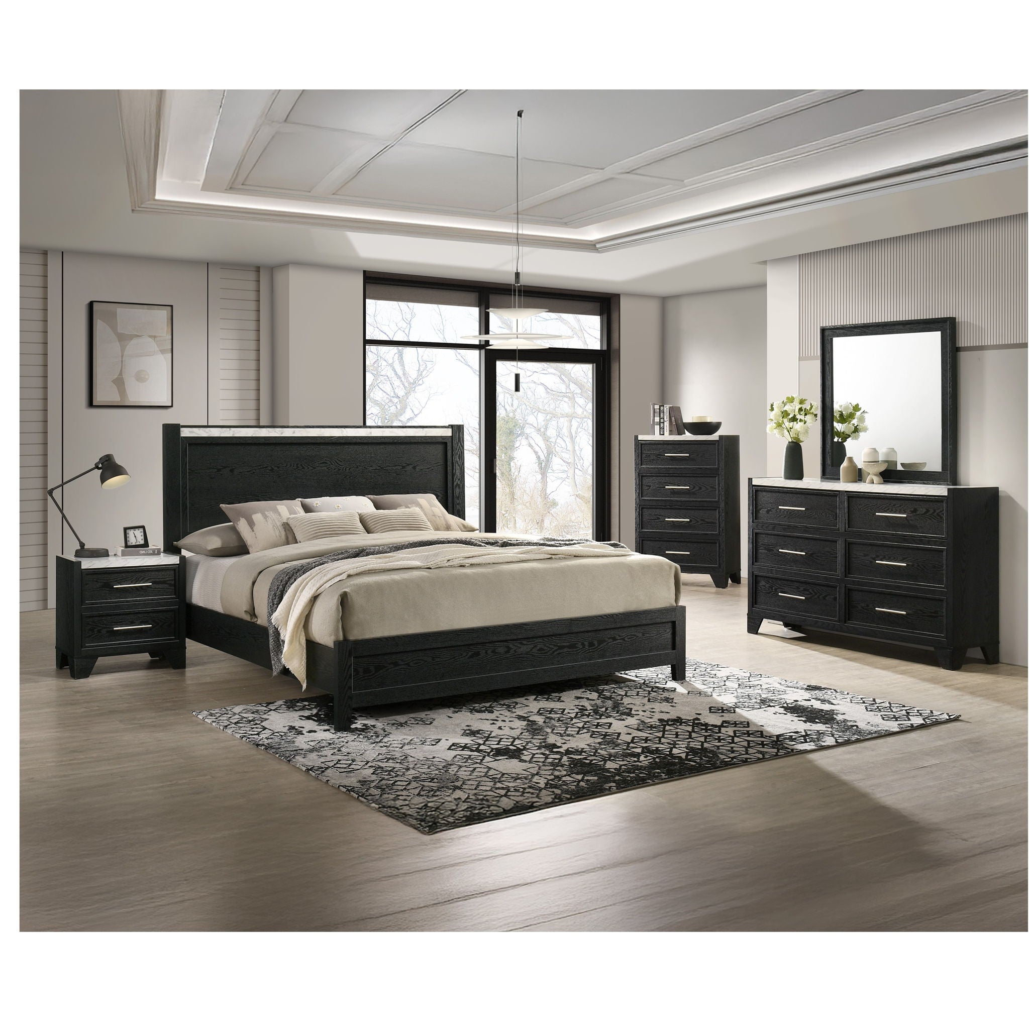 1 Piece 4 Drawers Tall Chest Bedroom Furniture - Black / White