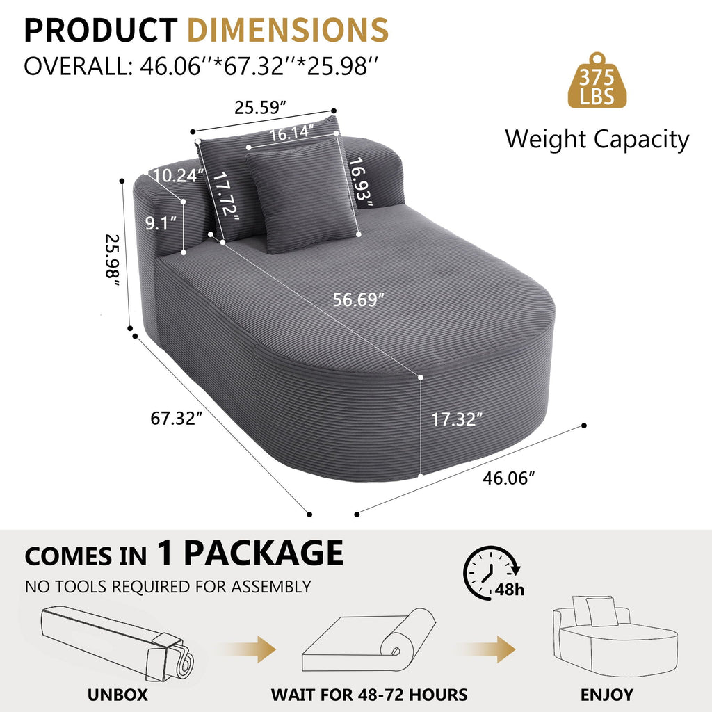 Oversized Chaise Lounge Sofa Bed With Deep Seat And Soft Pillows