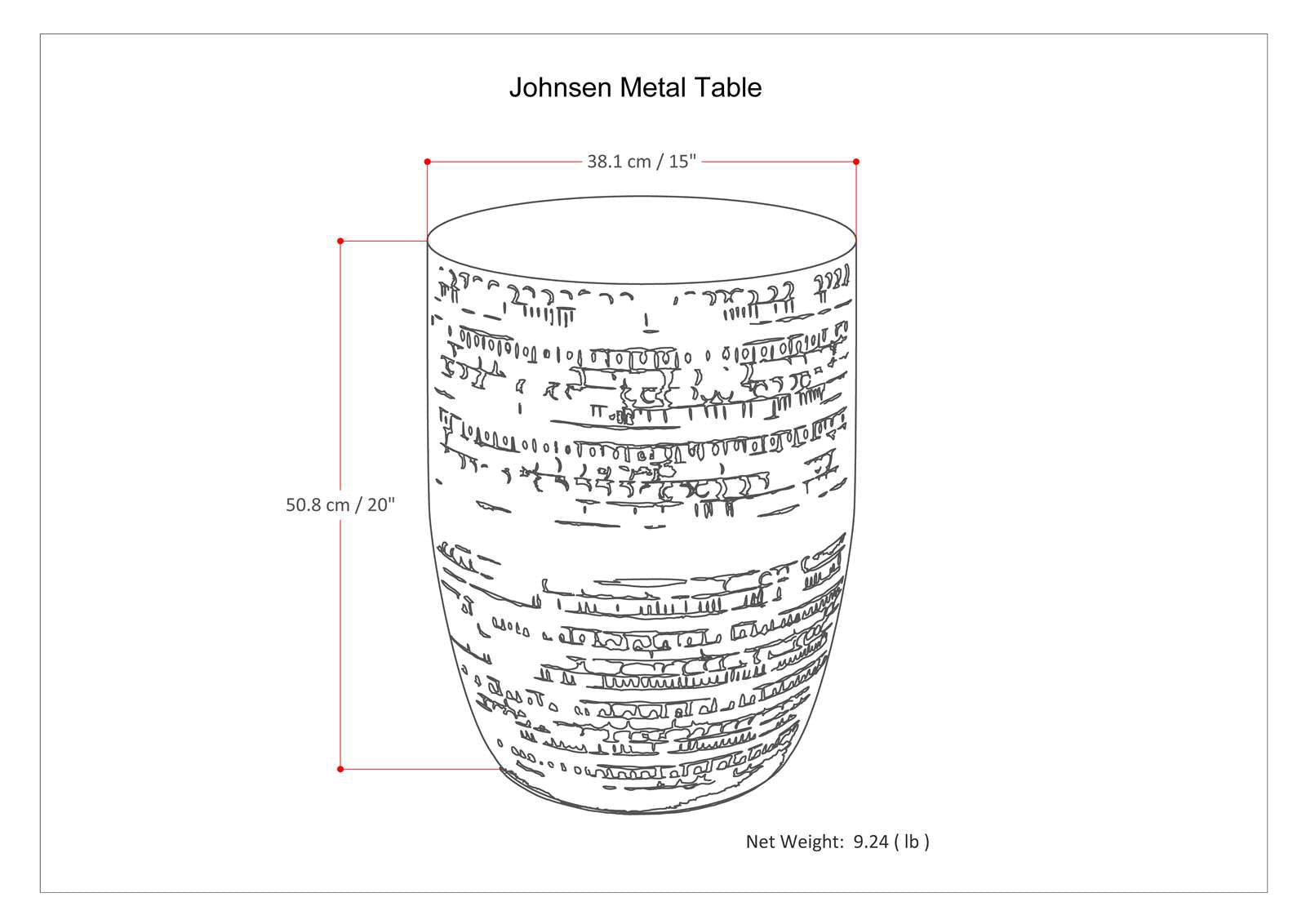 Johnsen - Handcrafted Large Metal Accent Table