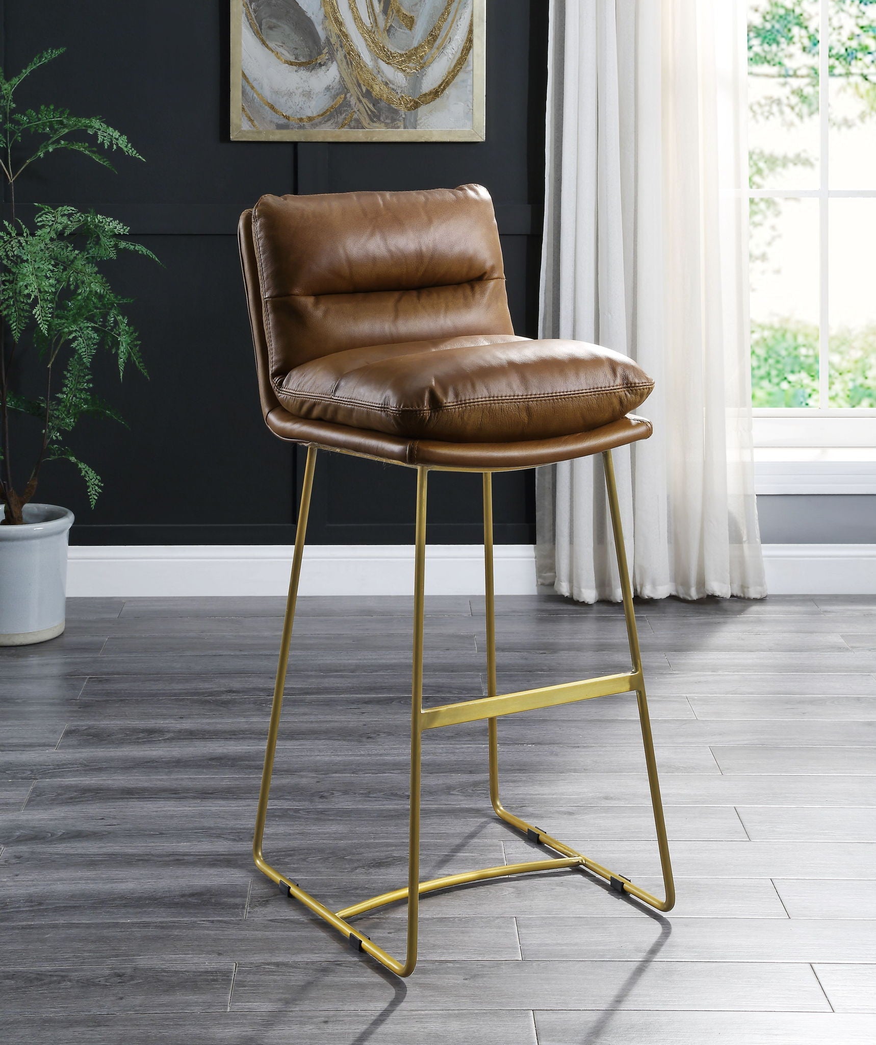 Alsey - Bar Chair - Saddle Brown Top Grain Leather