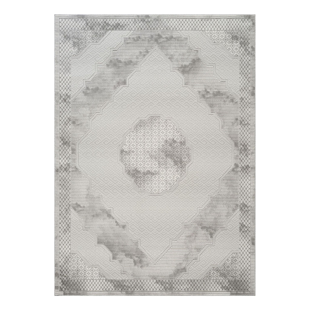 Geometrix - 5'3" X 7'3" Medallion Area Rug With Geometric 3D Effect - Ivory / Gray
