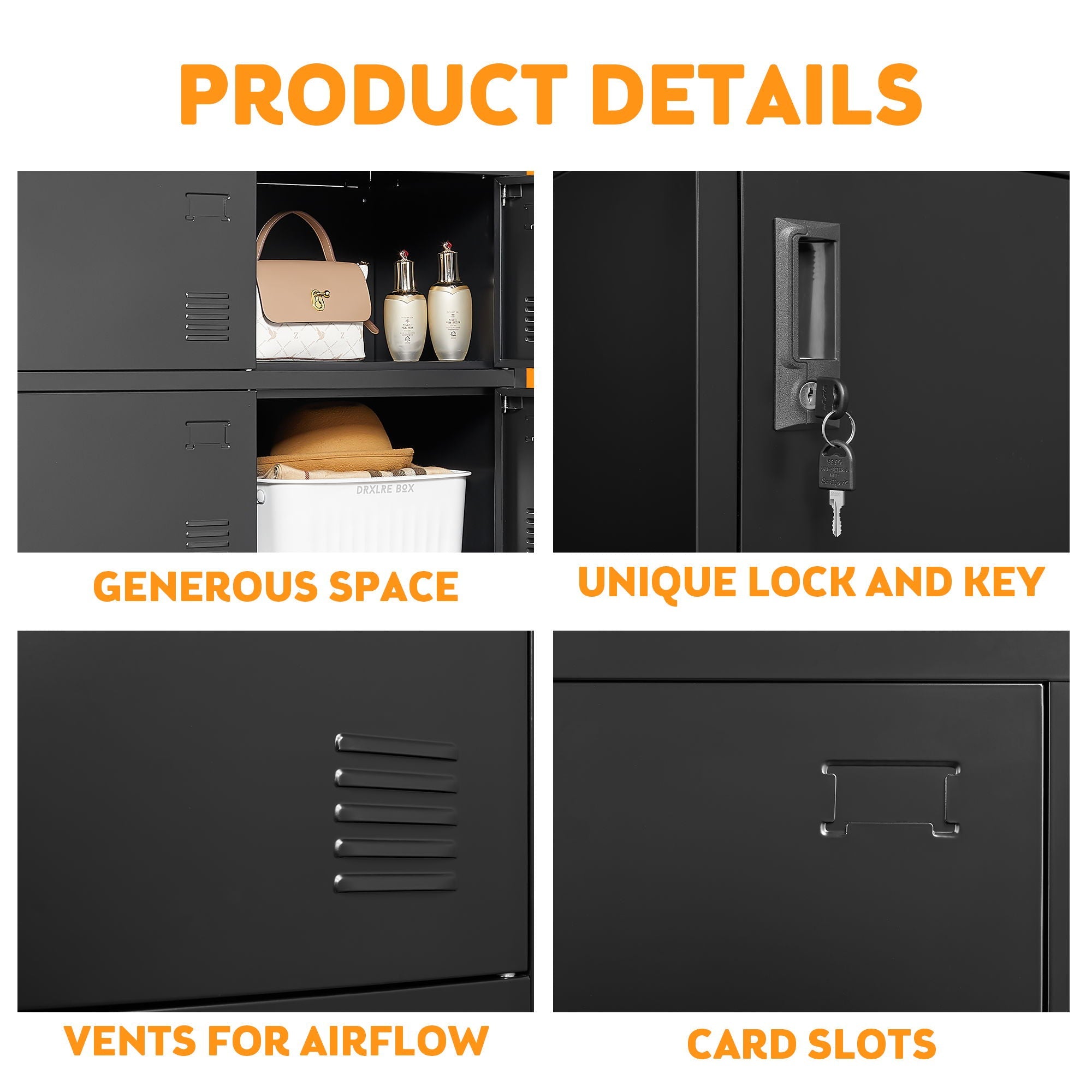 6 Door Employee Storage Locker, Lockers For Office, Gym, School, And Home With Card Slot - Black