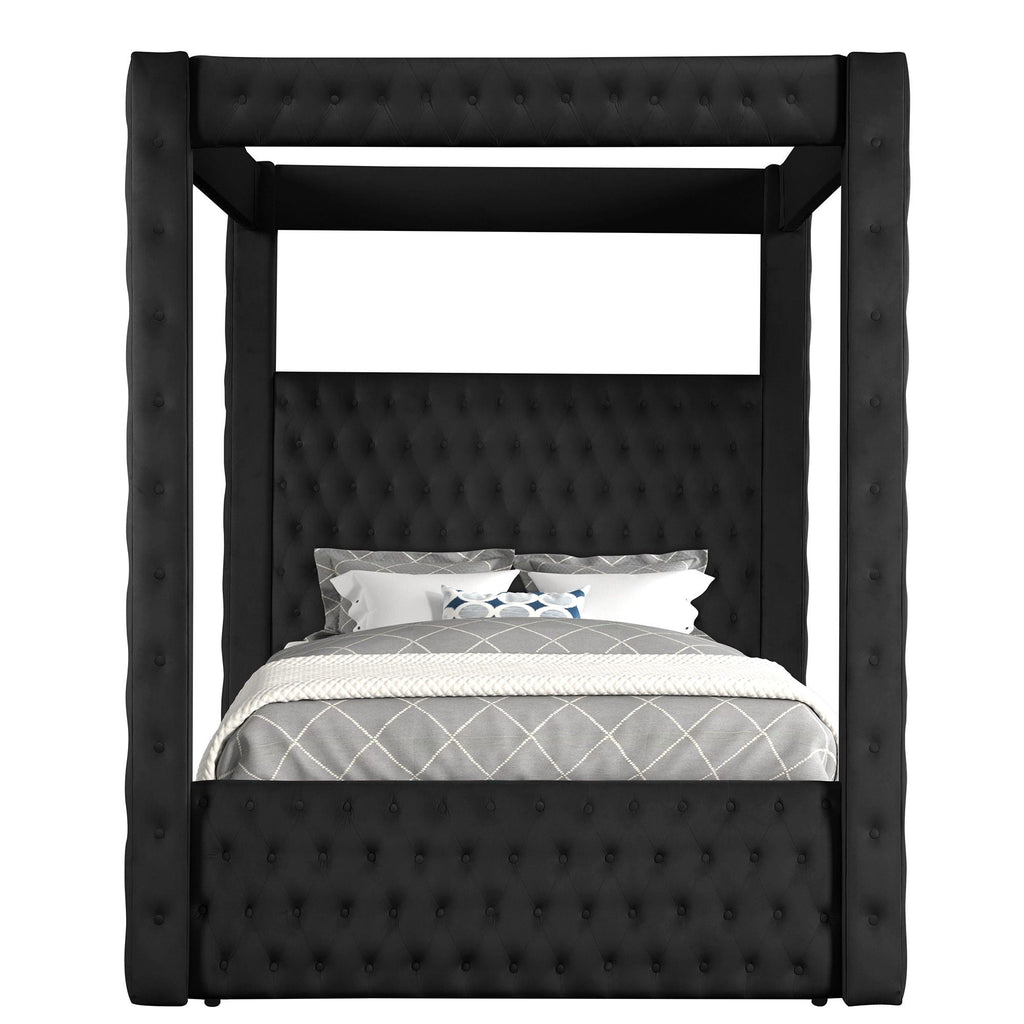 Modern 4 Poster Bed With Tufted Headboard And Footboard